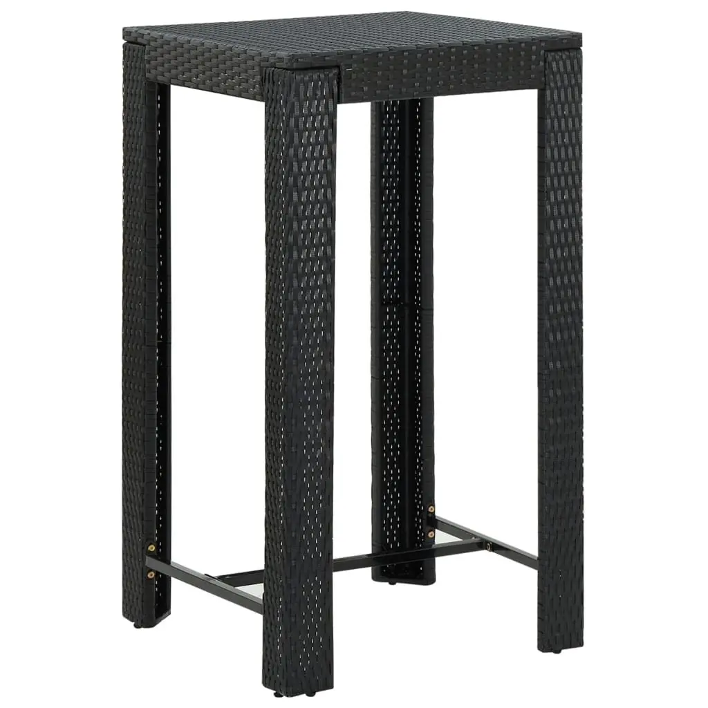 3 Piece Garden Bar Set Black Poly Rattan Wood Acacia Outdoor Patio Furniture