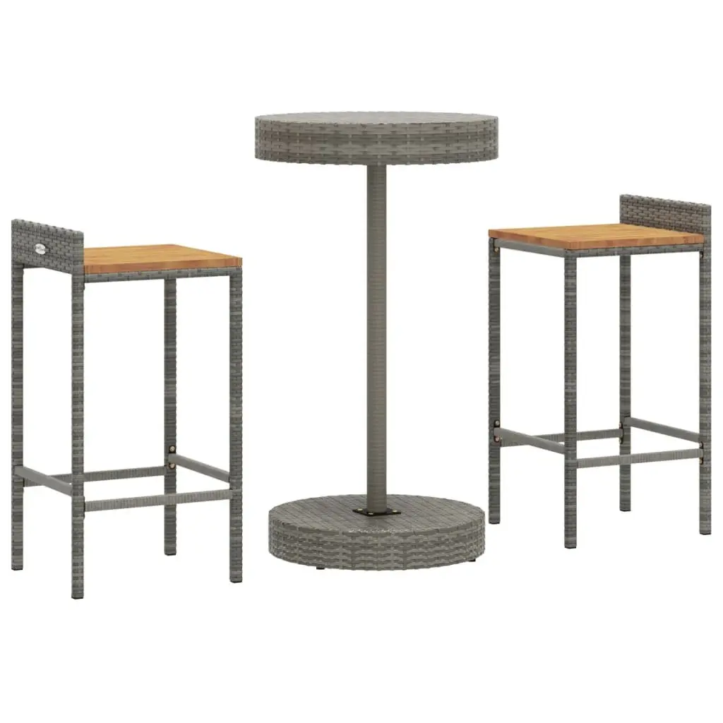 Garden Bar Set Grey 3 Piece Outdoor Furniture Patio Rattan Stool Table Combo