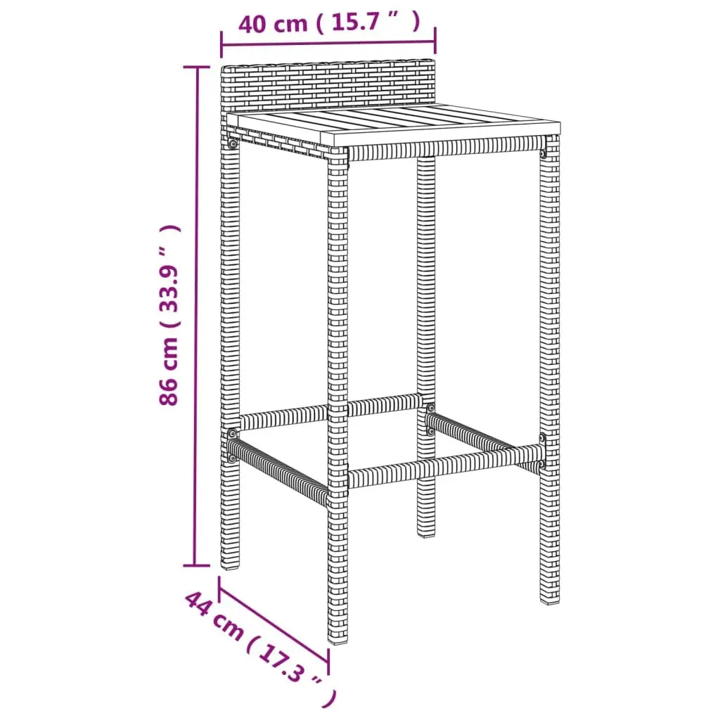 Garden Bar Set Grey Poly Rattan Wood Stools Table 5 Piece