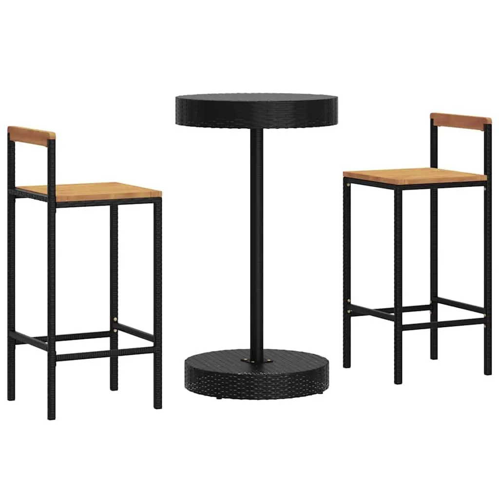 Outdoor Garden Bar Set Round Table and Stools 3 Piece Black