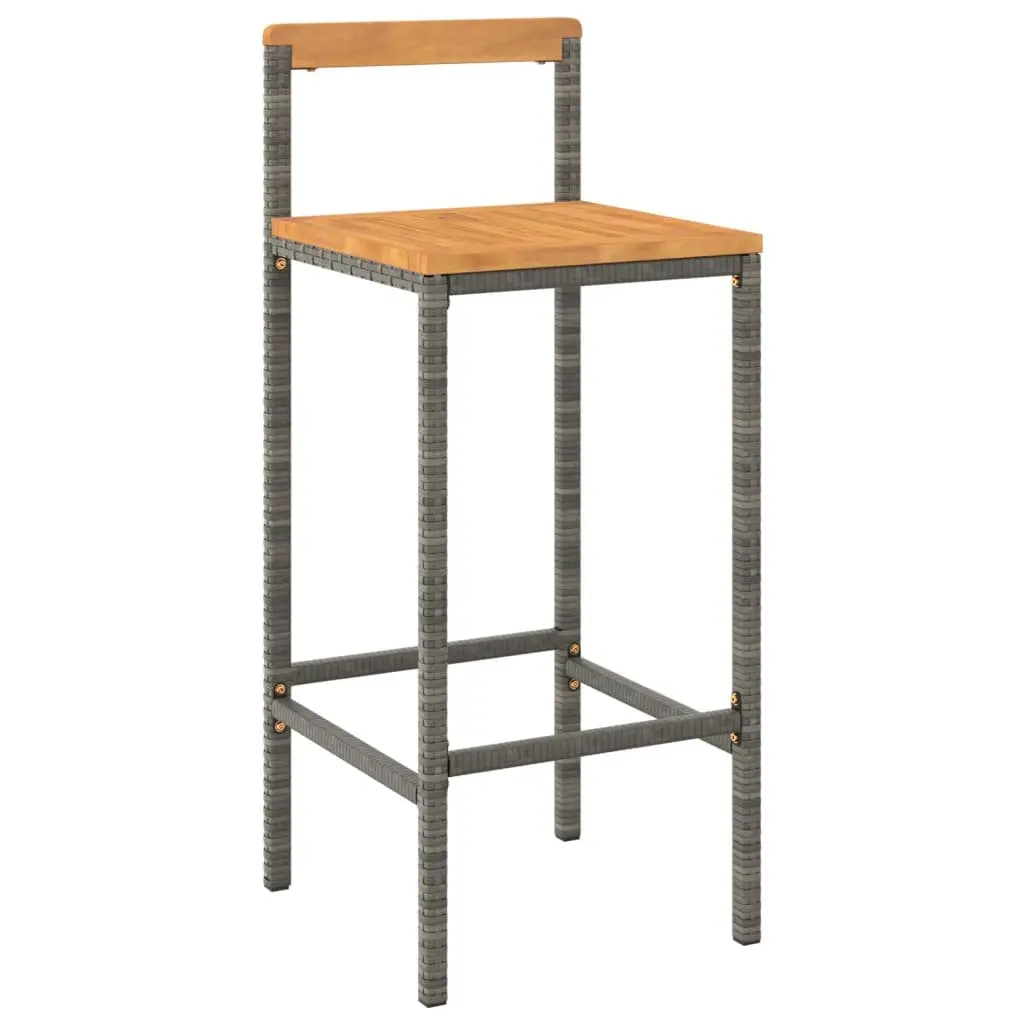 Garden Bar Set Grey Poly Rattan 3 Piece Outdoor Furniture with Round Table and Wooden Stools