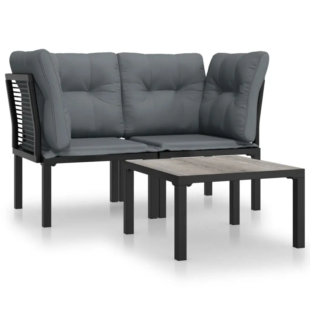3 Piece Outdoor Garden Lounge Set Black Grey Poly Rattan Patio Furniture Sofa