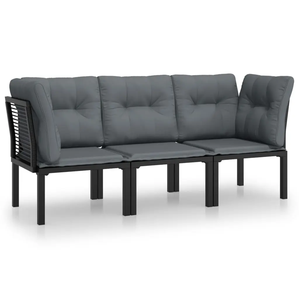 Garden Lounge Set 3 Piece Outdoor Furniture Poly Rattan Black Grey Patio