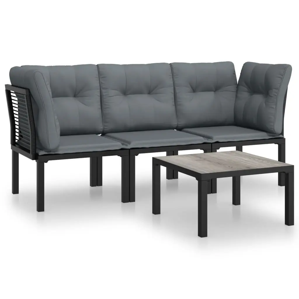 Garden Lounge Set 4 Piece Outdoor Furniture Black Grey Poly Rattan Patio Seating