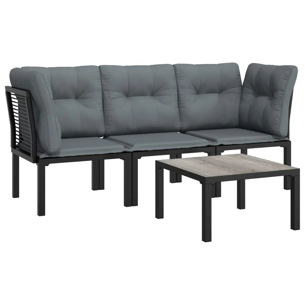 Garden Lounge Set 4 Piece Outdoor Furniture Black Grey Poly Rattan Patio Seating