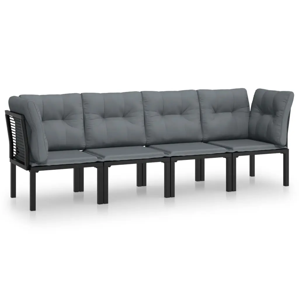 Outdoor Lounge Set Weather Resistant Poly Rattan Black Grey 4 Piece Patio Furniture