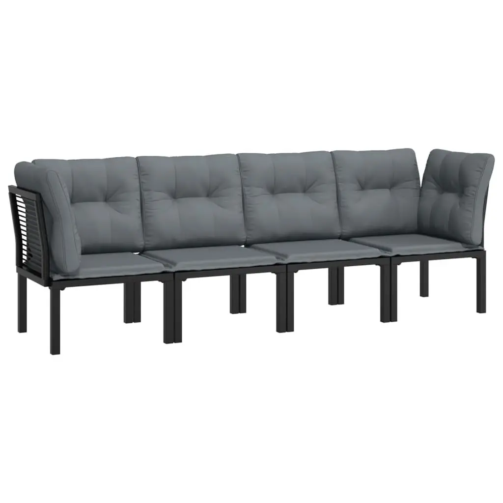 Outdoor Lounge Set Weather Resistant Poly Rattan Black Grey 4 Piece Patio Furniture