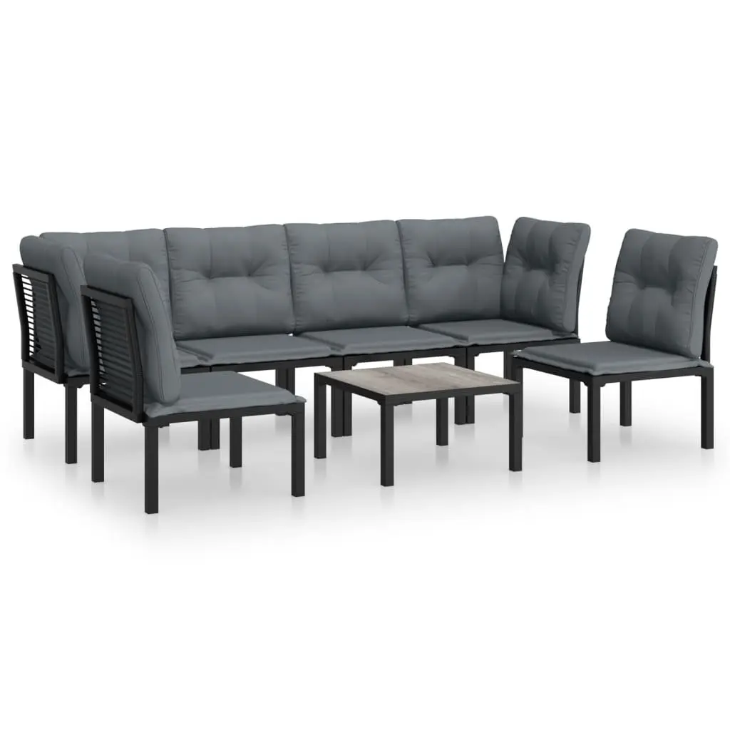 7 Piece Modular Outdoor Garden Lounge Set Black Grey Poly Rattan Furniture