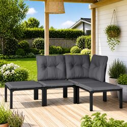 Garden Lounge Set 4 Piece Outdoor Furniture Black Grey Poly Rattan Patio Sofa