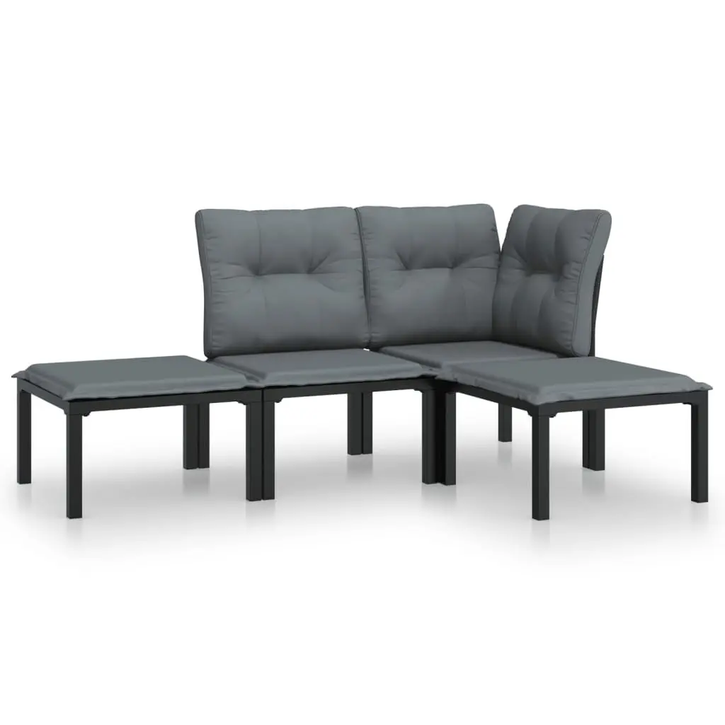 Garden Lounge Set Weather-Resistant PE Rattan 4 Piece Black Grey Patio Sofa