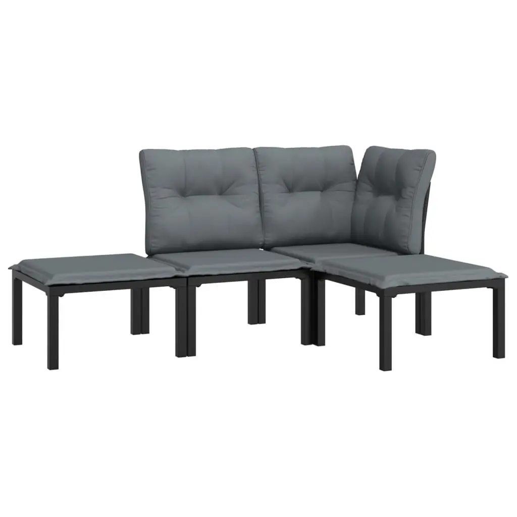 Garden Lounge Set Weather-Resistant PE Rattan 4 Piece Black Grey Patio Sofa
