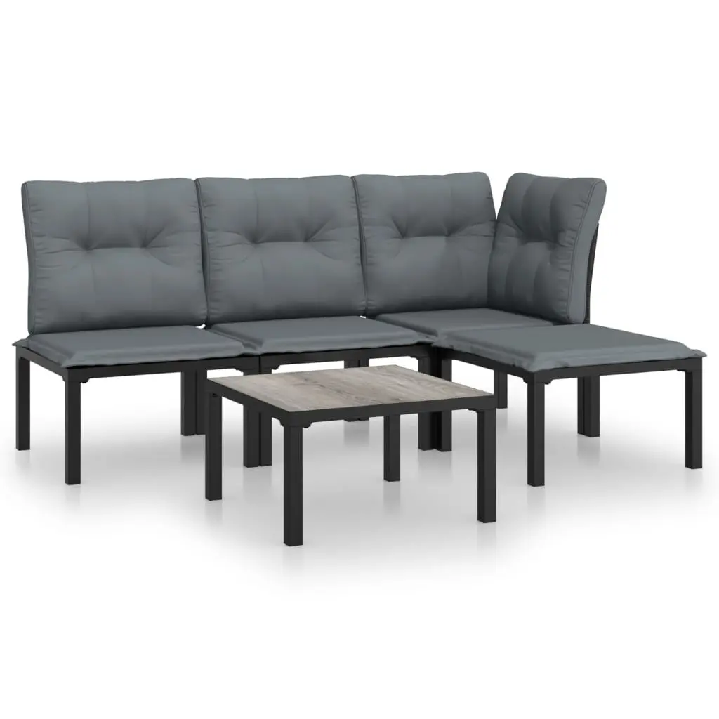 5 Piece Outdoor Garden Lounge Set Black Grey Poly Rattan Furniture Patio Sofa