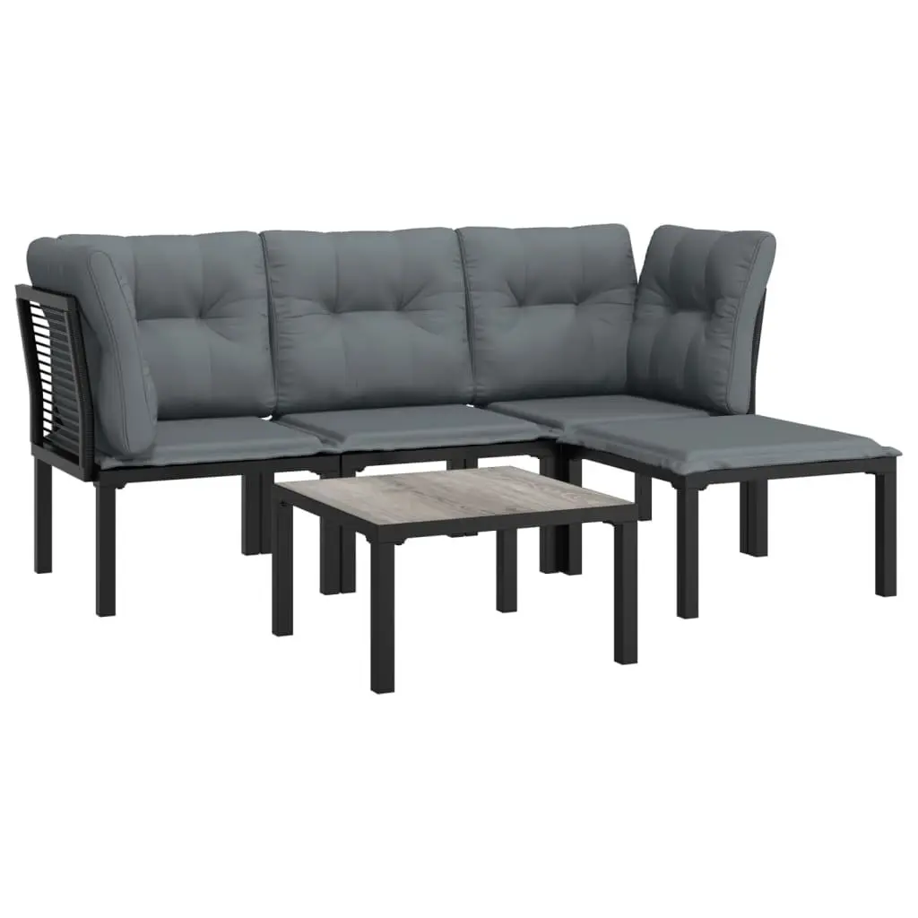 5 Piece Outdoor Lounge Set Modular Weather Resistant Poly Rattan Black Grey Patio Furniture