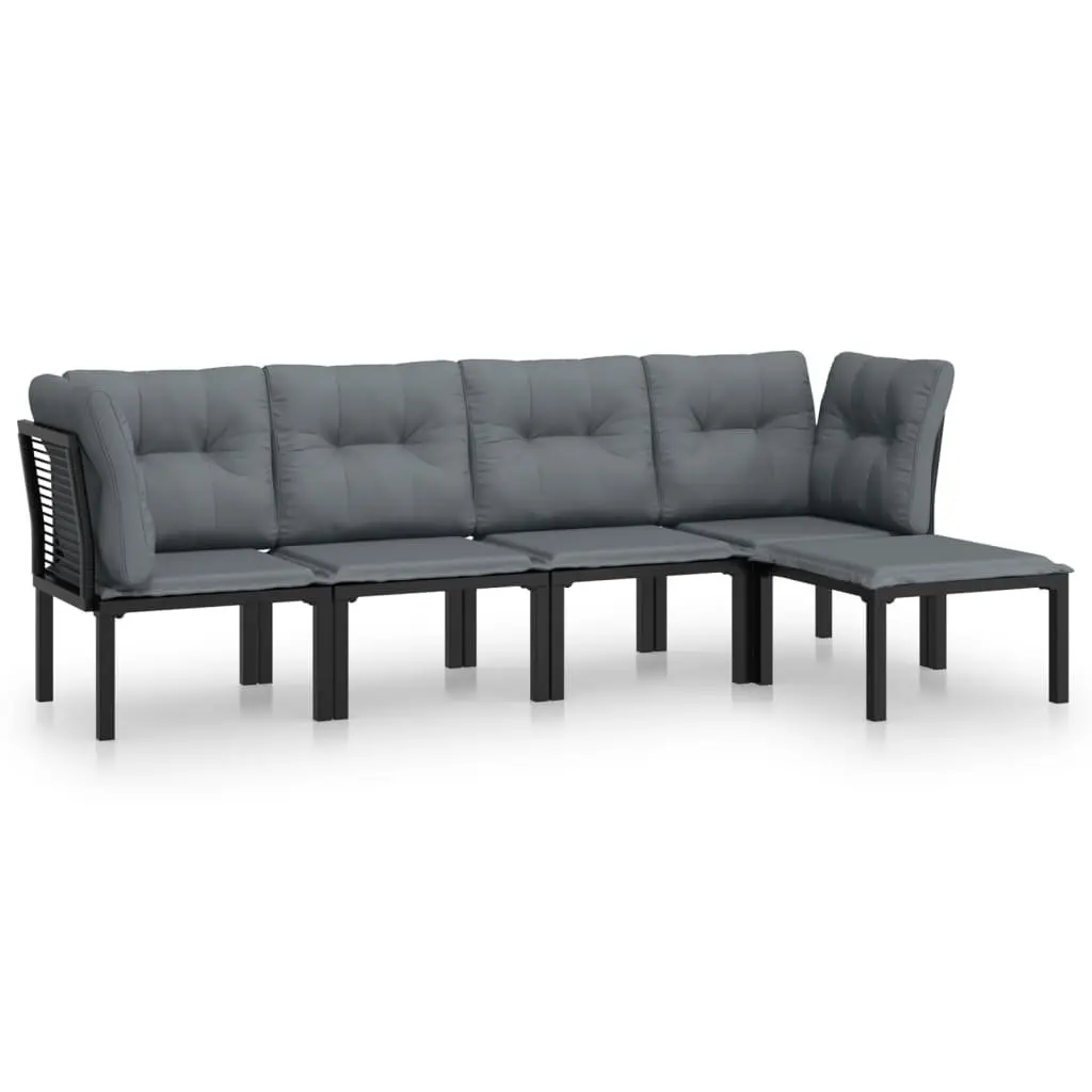 5 Piece Modular Outdoor Garden Lounge Set Weather-Resistant Black Grey Poly Rattan Furniture