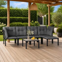6 Piece Outdoor Garden Lounge Set Black Grey Poly Rattan Furniture Patio