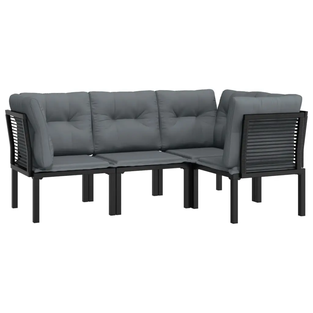 4 Piece Garden Lounge Set Black Grey Outdoor Furniture Poly Rattan Patio Sofa