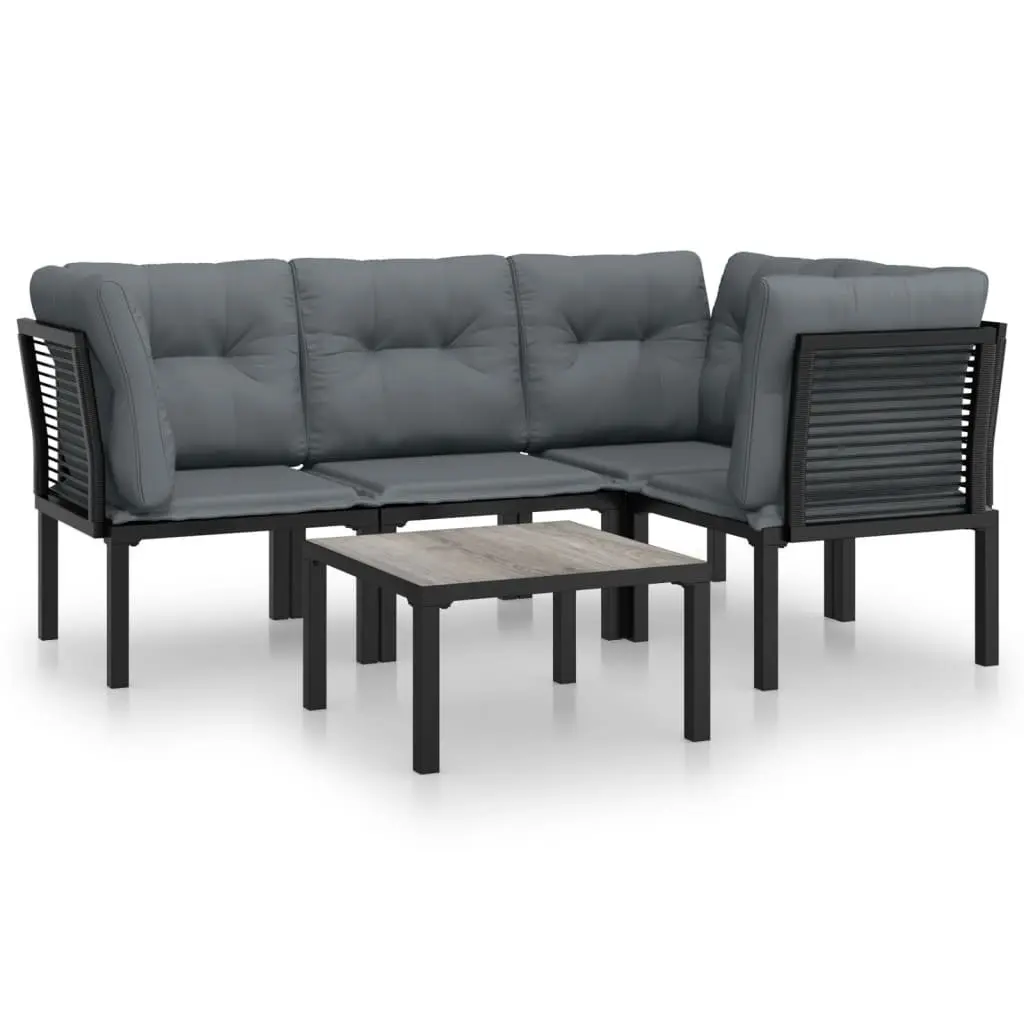 5 Piece Outdoor Garden Lounge Set Black Grey Poly Rattan Patio Furniture