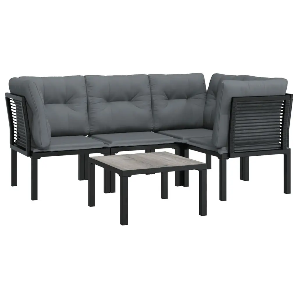 5 Piece Outdoor Garden Lounge Set Black Grey Poly Rattan Patio Furniture
