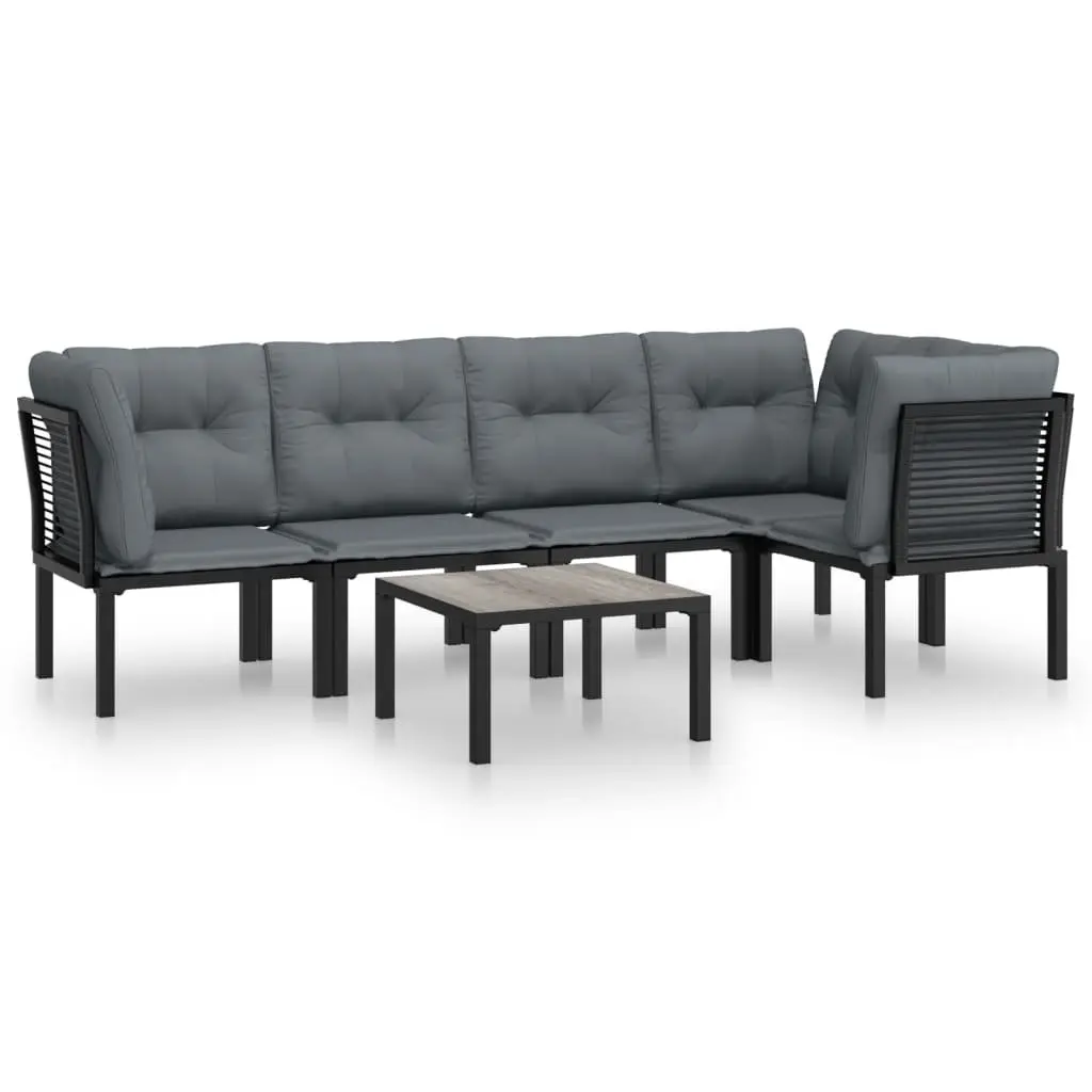 Garden Lounge Set Outdoor Furniture Modular Black Grey Padded Cushions Poly Rattan 6 Piece