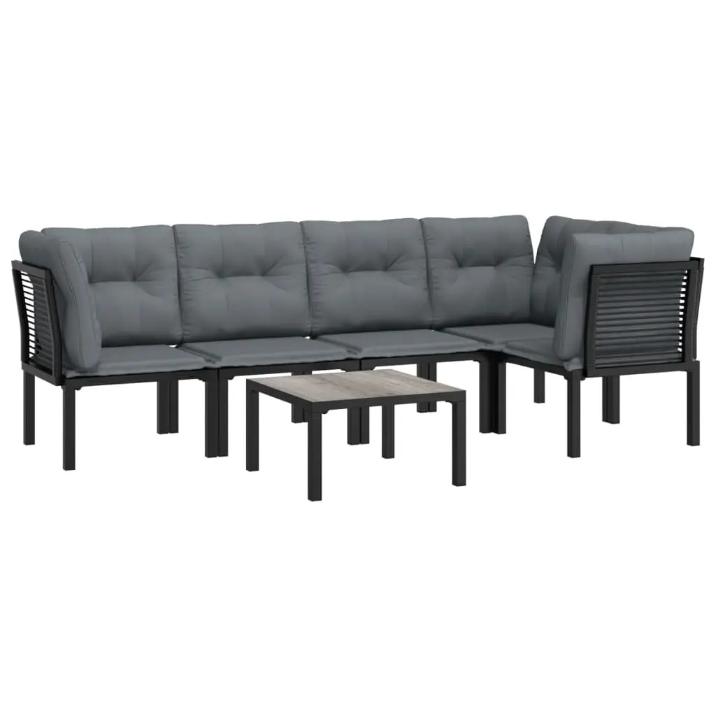 Garden Lounge Set Outdoor Furniture Modular Black Grey Padded Cushions Poly Rattan 6 Piece