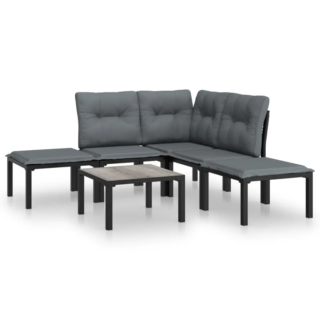 6 Piece Outdoor Garden Lounge Set Weather-Resistant Poly Rattan Black Grey