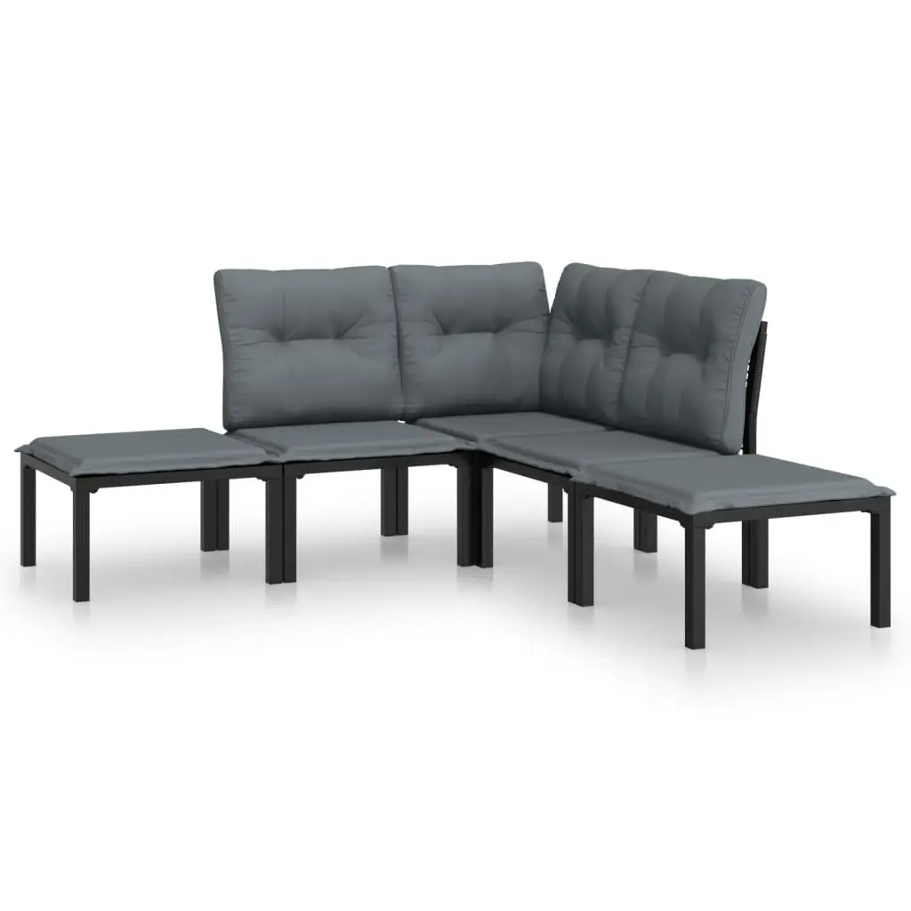 Outdoor Lounge Set Modular Black Grey Poly Rattan 5 Piece Furniture
