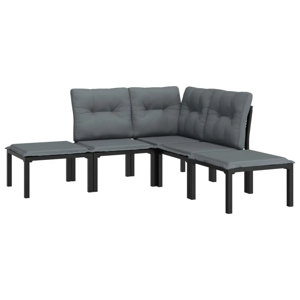 Outdoor Lounge Set Modular Black Grey Poly Rattan 5 Piece Furniture
