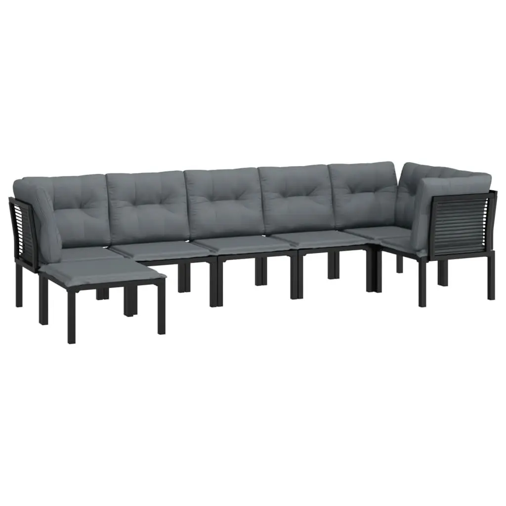 7 Piece Outdoor Garden Lounge Set Weather-Resistant Poly Rattan Black Grey