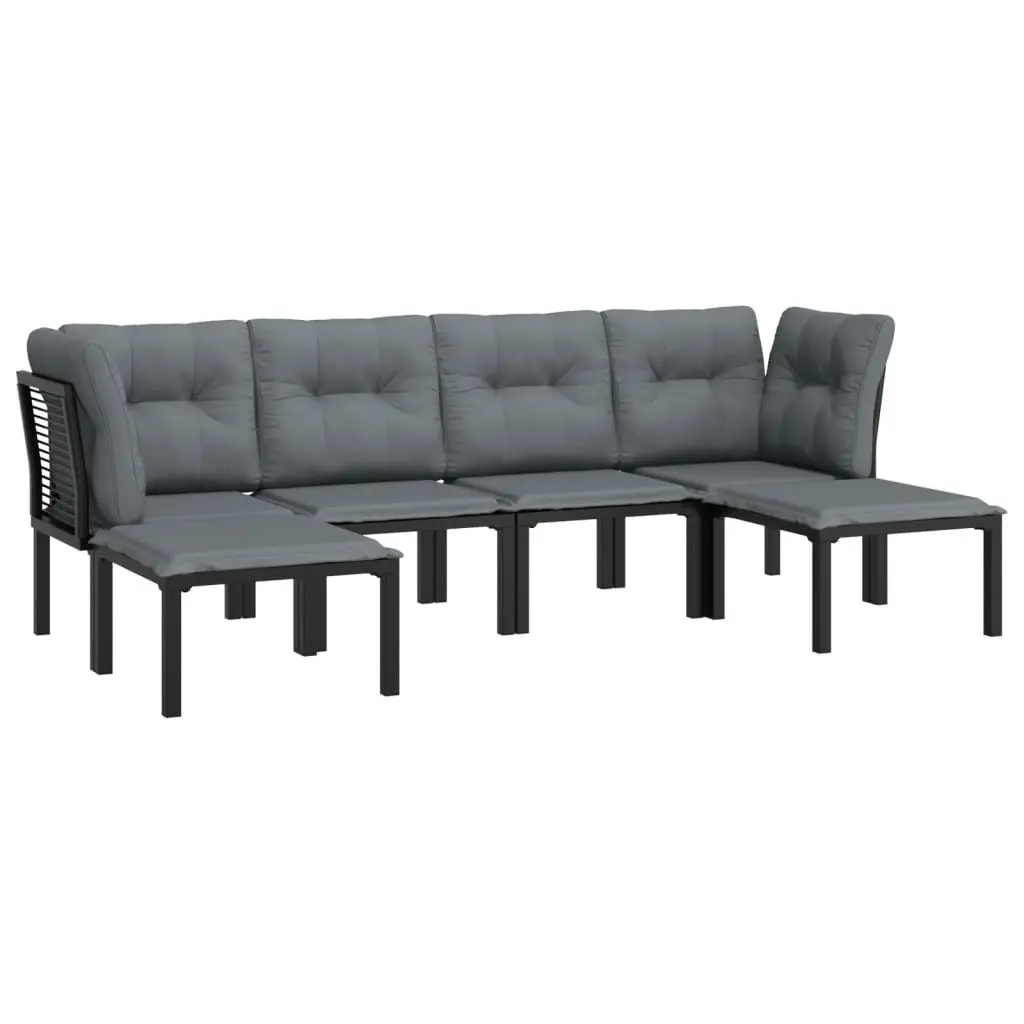 6 Piece Garden Lounge Set Outdoor Furniture Poly Rattan Patio Sectional Black