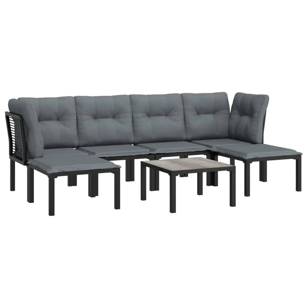7 Piece Outdoor Garden Lounge Set Black Grey Poly Rattan Patio Furniture