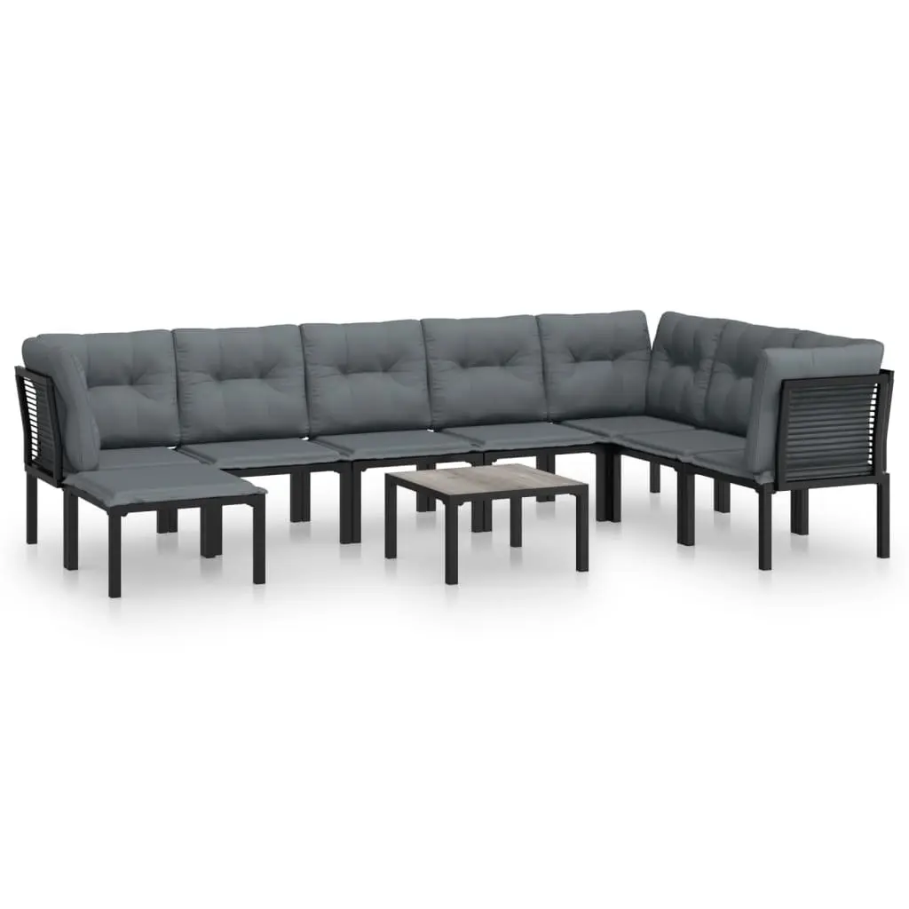 Garden Lounge Set 9 Piece Modular Outdoor Furniture Black Grey Rattan Sectional Sofa