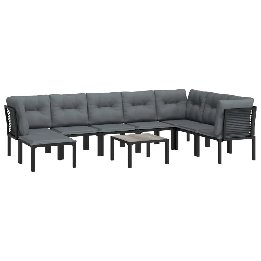 Garden Lounge Set 9 Piece Modular Outdoor Furniture Black Grey Rattan Sectional Sofa
