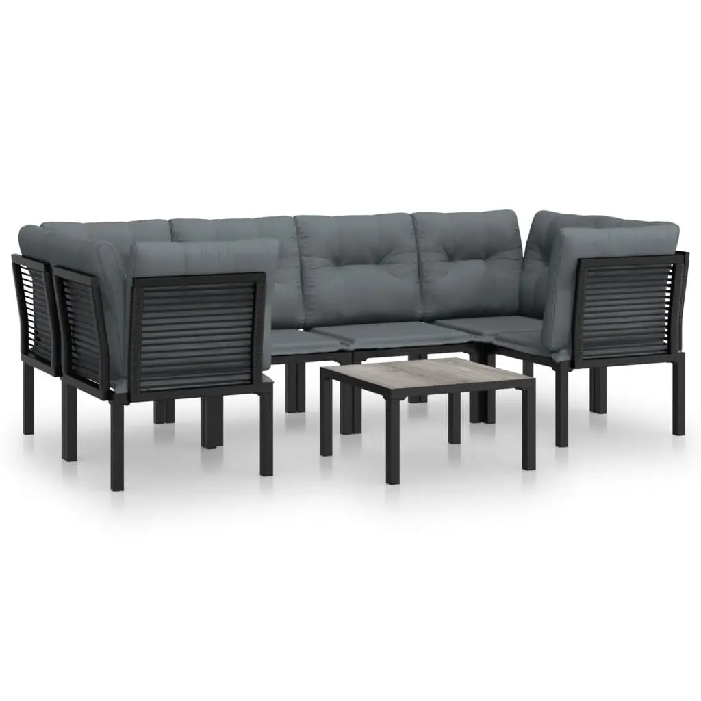 Garden Lounge Set 7 Piece Outdoor Furniture Black Grey Poly Rattan Modular