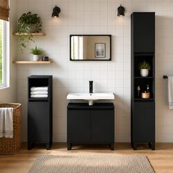 Your 3 Piece Bathroom Cabinet Set Awaits - Black Storage Solution
