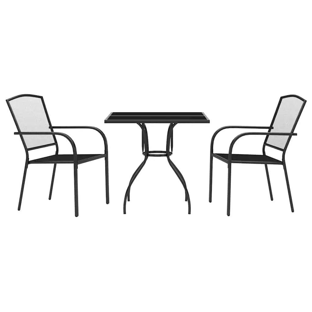 Garden Furniture Set 3 Piece Anthracite Steel Stackable Chairs Dining Table