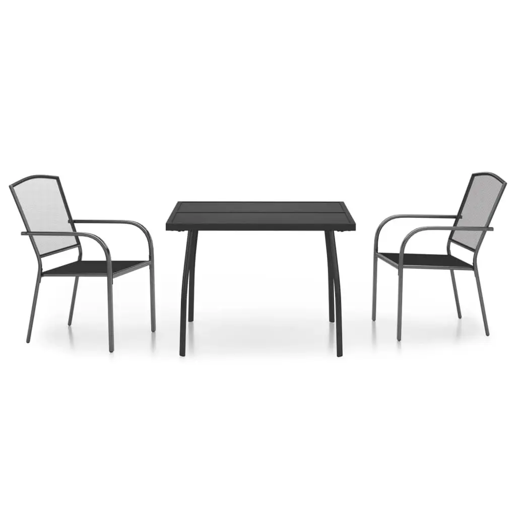 3 Piece Anthracite Steel Frame Outdoor Dining Set with Stackable Chairs and Table