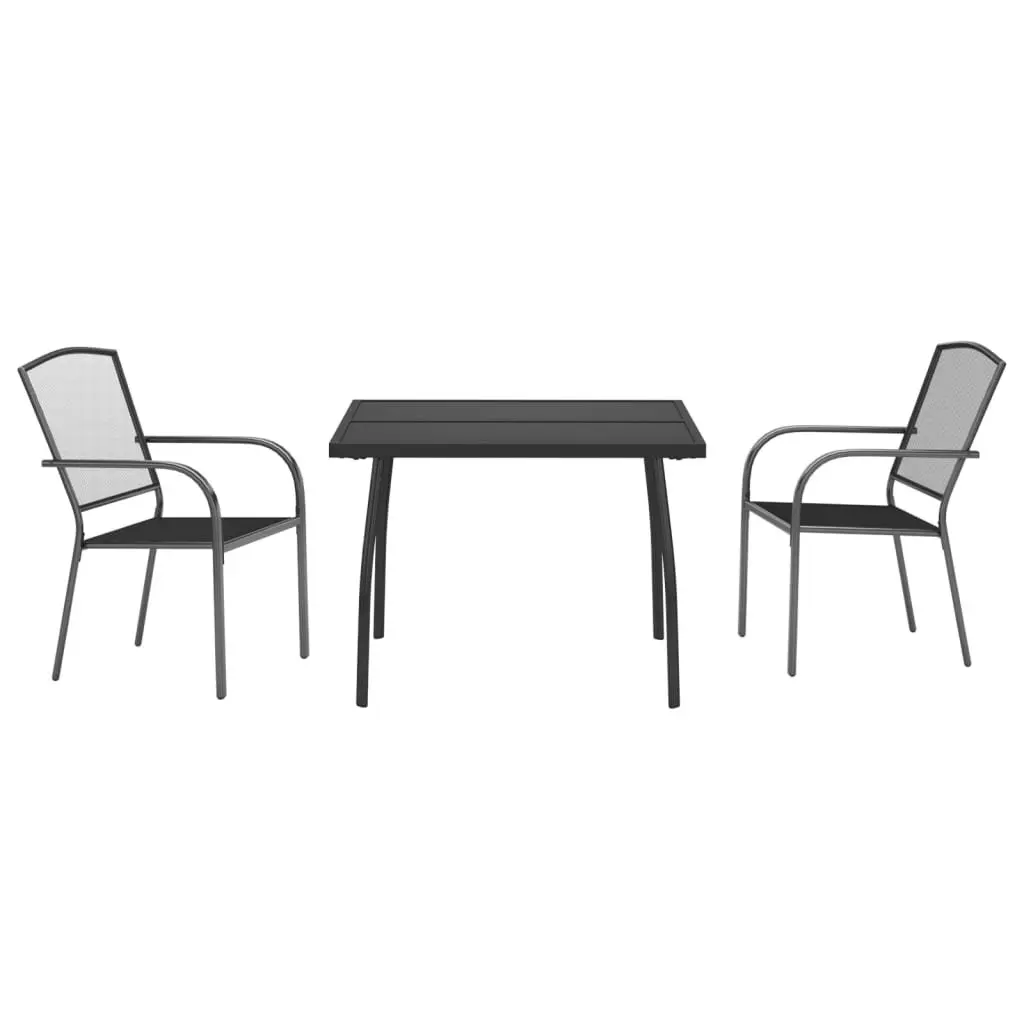3 Piece Anthracite Steel Frame Outdoor Dining Set with Stackable Chairs and Table