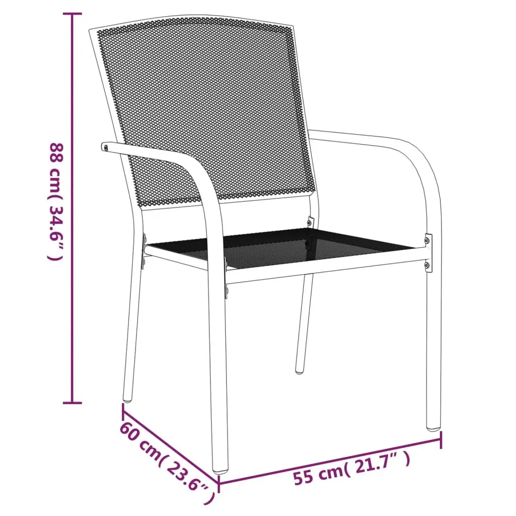 3 Piece Anthracite Steel Frame Outdoor Dining Set with Stackable Chairs and Table