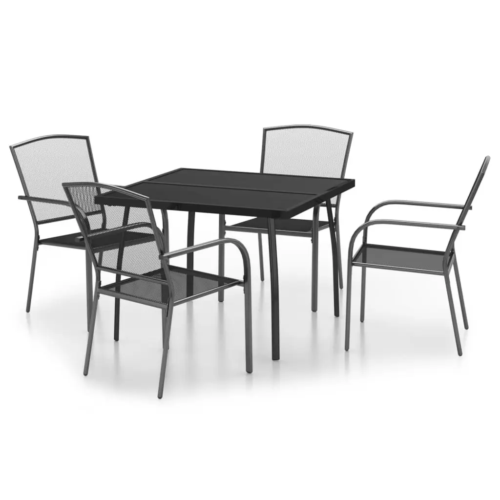 Garden Dining Set Anthracite Steel 5 Piece Outdoor Furniture Table Chairs