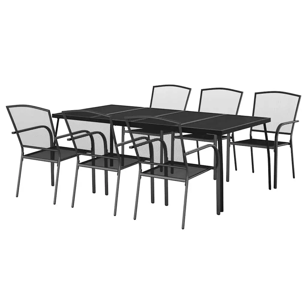 Outdoor Dining Set 7 Piece Garden Furniture Steel Anthracite Patio Table Chairs