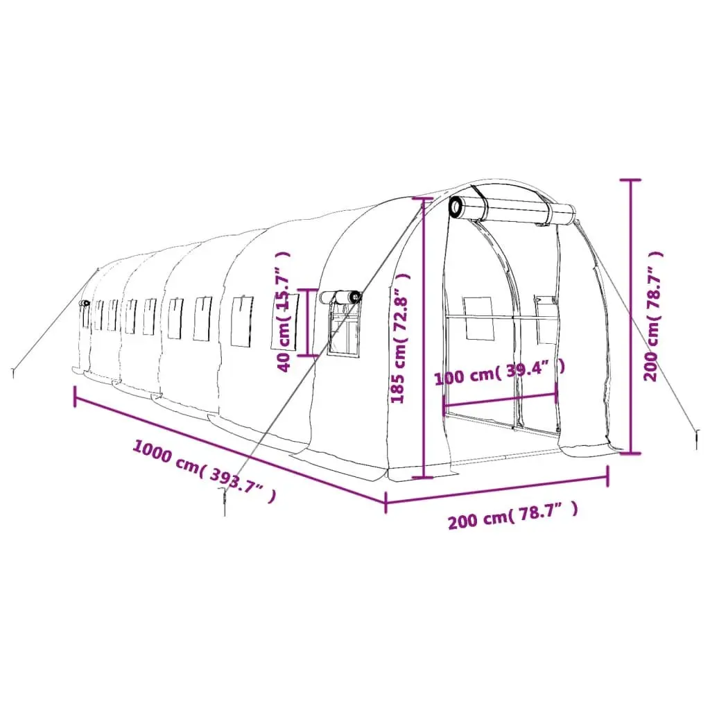 Greenhouse Steel Frame 20 m² with Roll-Up Door and Mesh Windows