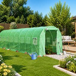 Greenhouse 28m² Steel Frame Green 14x2x2m UV-Resistant PE Cover Garden Plant