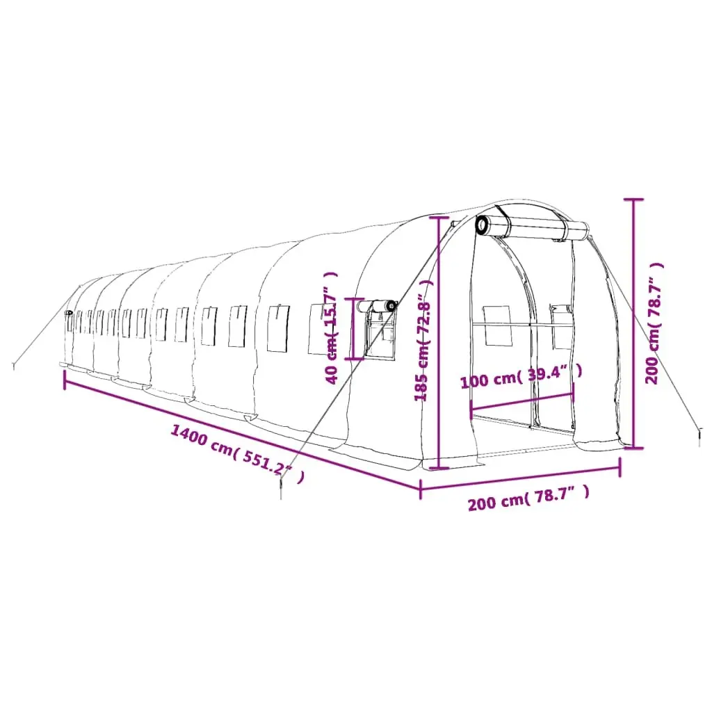 Greenhouse UV-Resistant PE Cover Steel Frame Green 14x2x2m 28m² Garden Plant