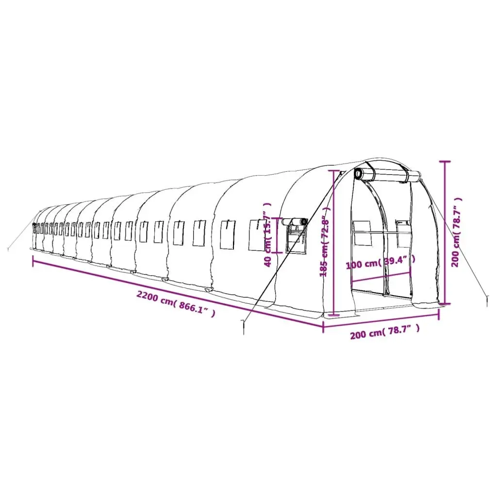 Greenhouse 44m² Steel Frame PE Cover Garden Plant House 22x2x2m Green