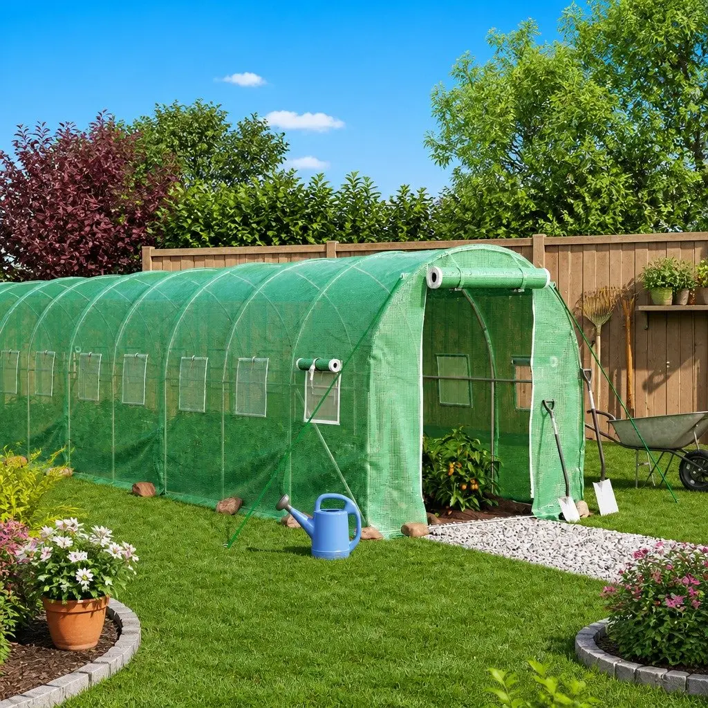 Greenhouse PE Cover Steel Frame Green 24x2x2m 48m² Garden Plant House