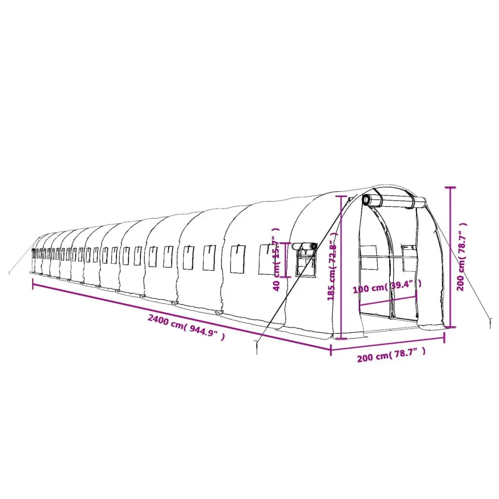 Greenhouse PE Cover Steel Frame Green 24x2x2m 48m² Garden Plant House