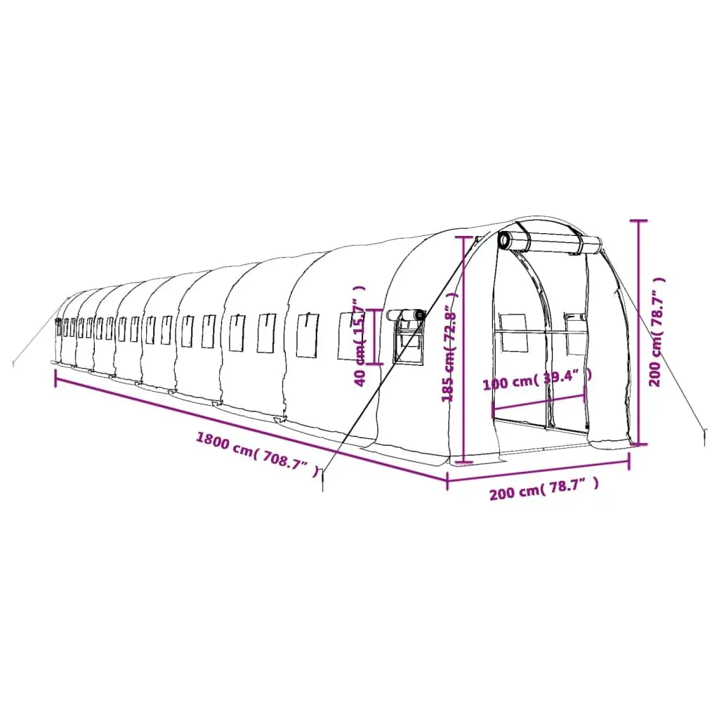 Greenhouse with Steel Frame White 36 m² 18x2x2 m Garden Plant House