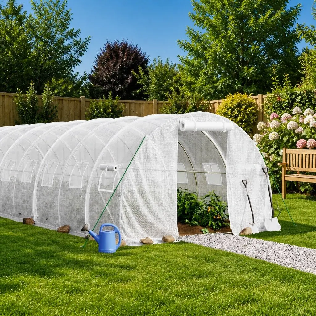 Greenhouse Steel Frame PE Cover 6x3x2m Garden Plant House with Roll-up Door