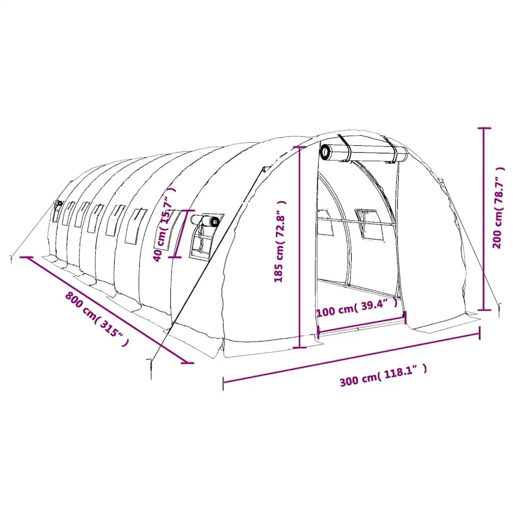 Greenhouse Steel Frame White 8x3x2m 24m² Garden Plant House with Roll-Up Door