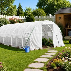 Greenhouse with Steel Frame White 10x3x2m 30sqm Garden Plant House Outdoor
